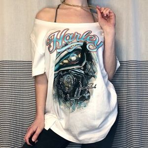 NWT Harley-Davidson Scoop Neck White Graphic Tee